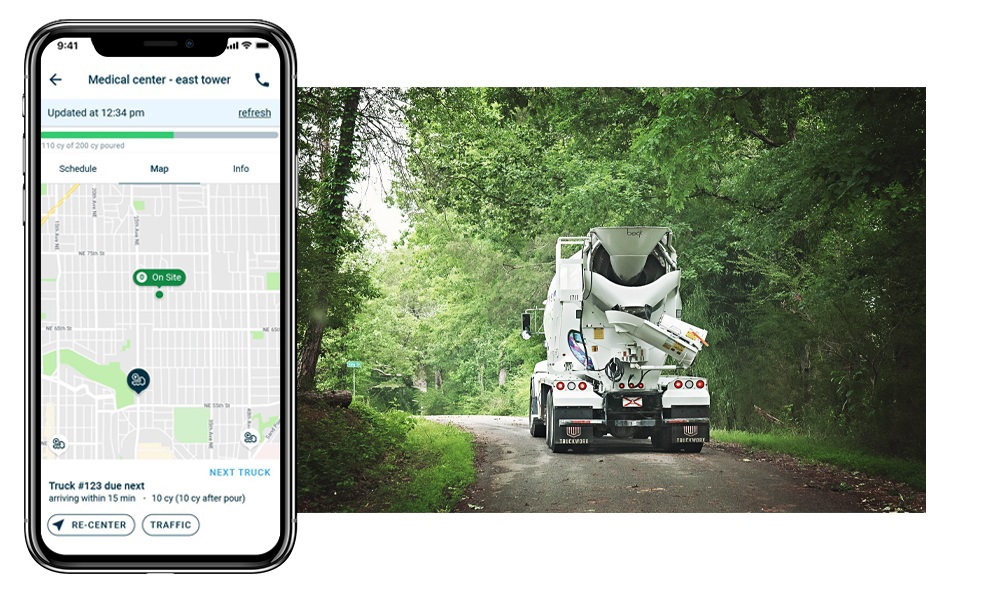 RMC truck and map view on OnSite app