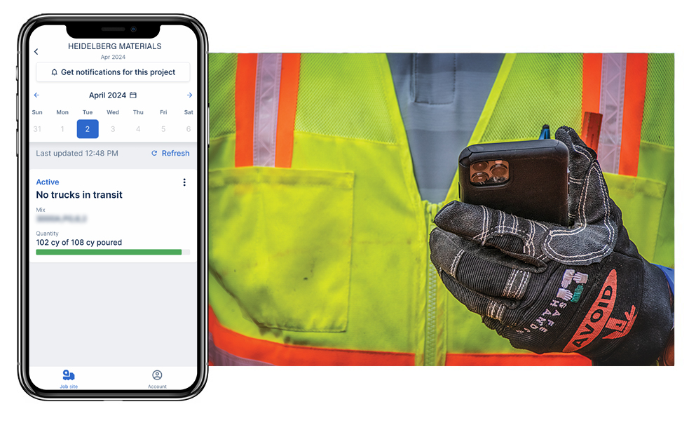 Overview screen and site contact holding phone