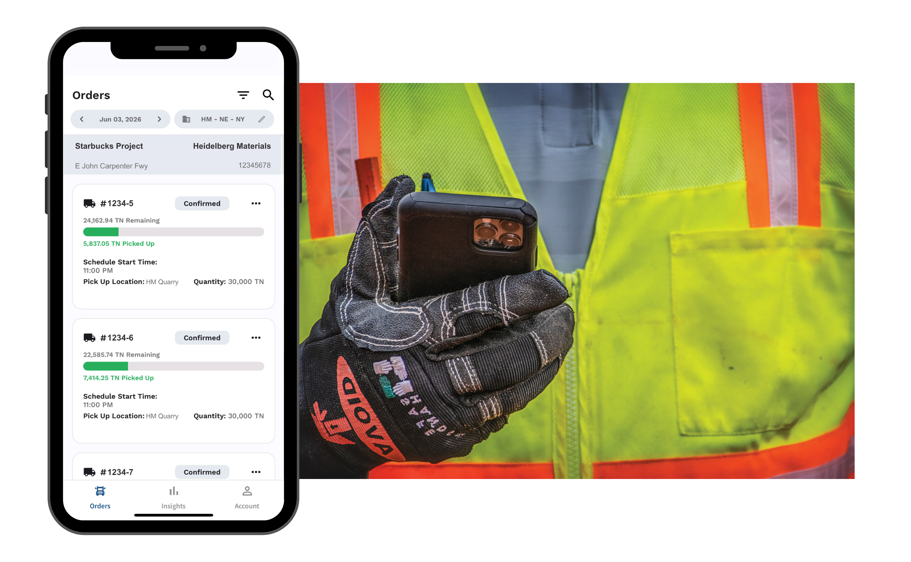 App screen showing upcoming orders