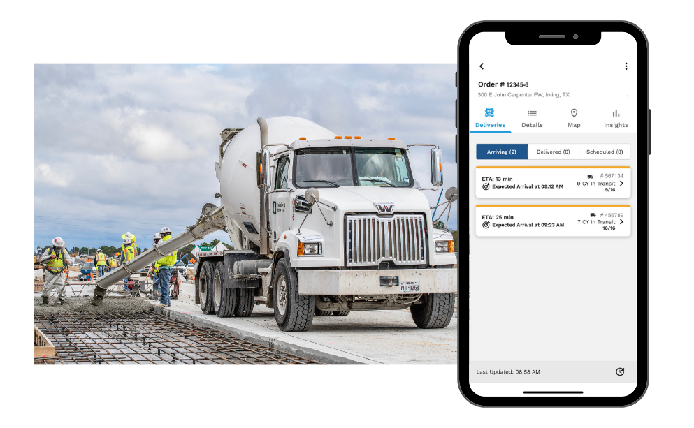 App screen showing scheduled orders and deliveries